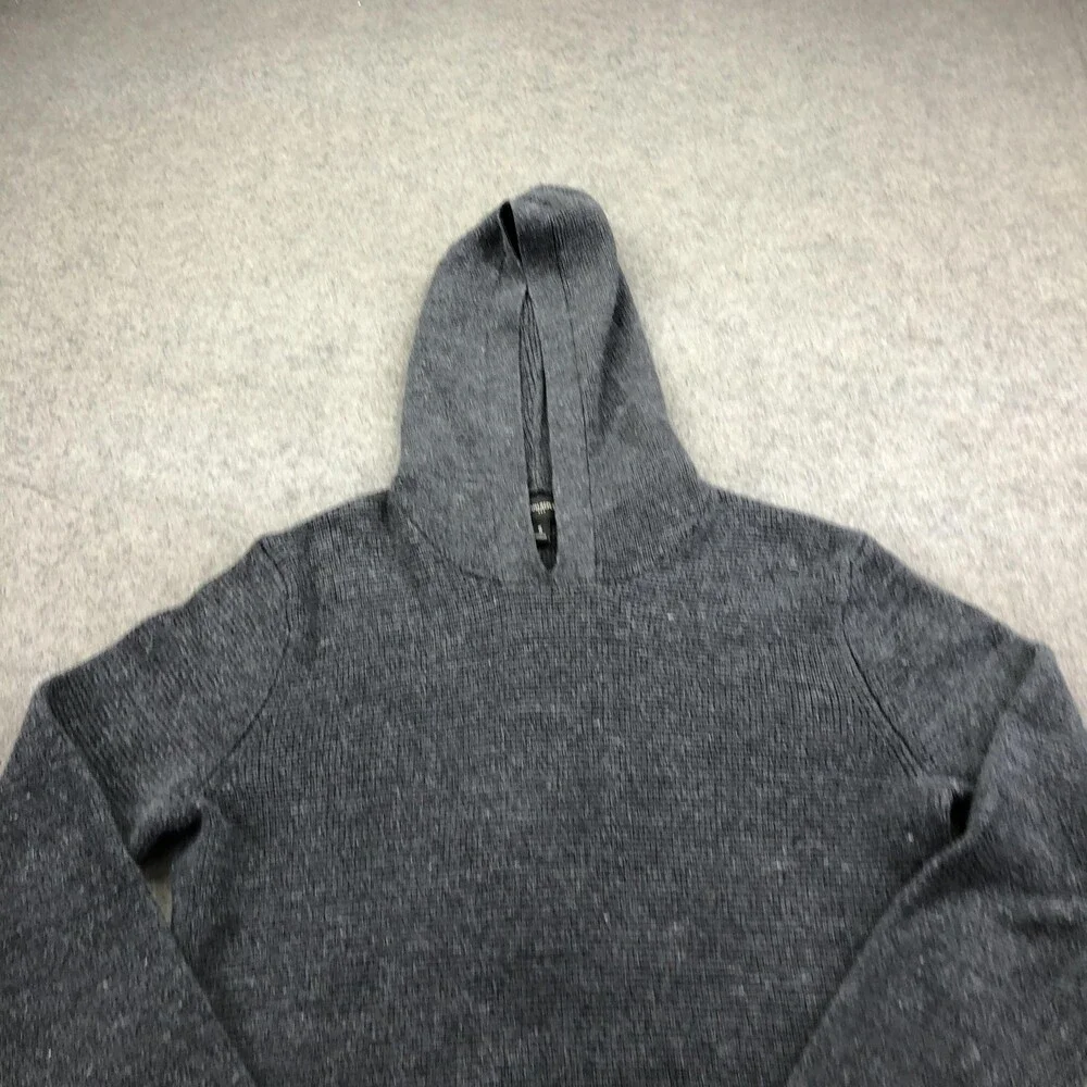 Banana Republic Sweater Mens Small Gray Hooded Knit V Neck Pullover Casual Warm
